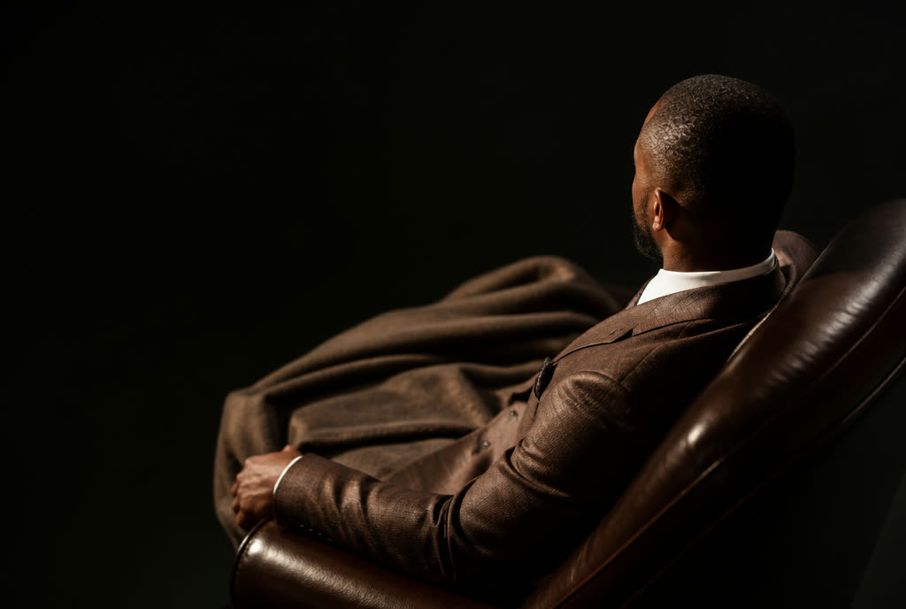 A guest reclined in a lounge chair under one warm light